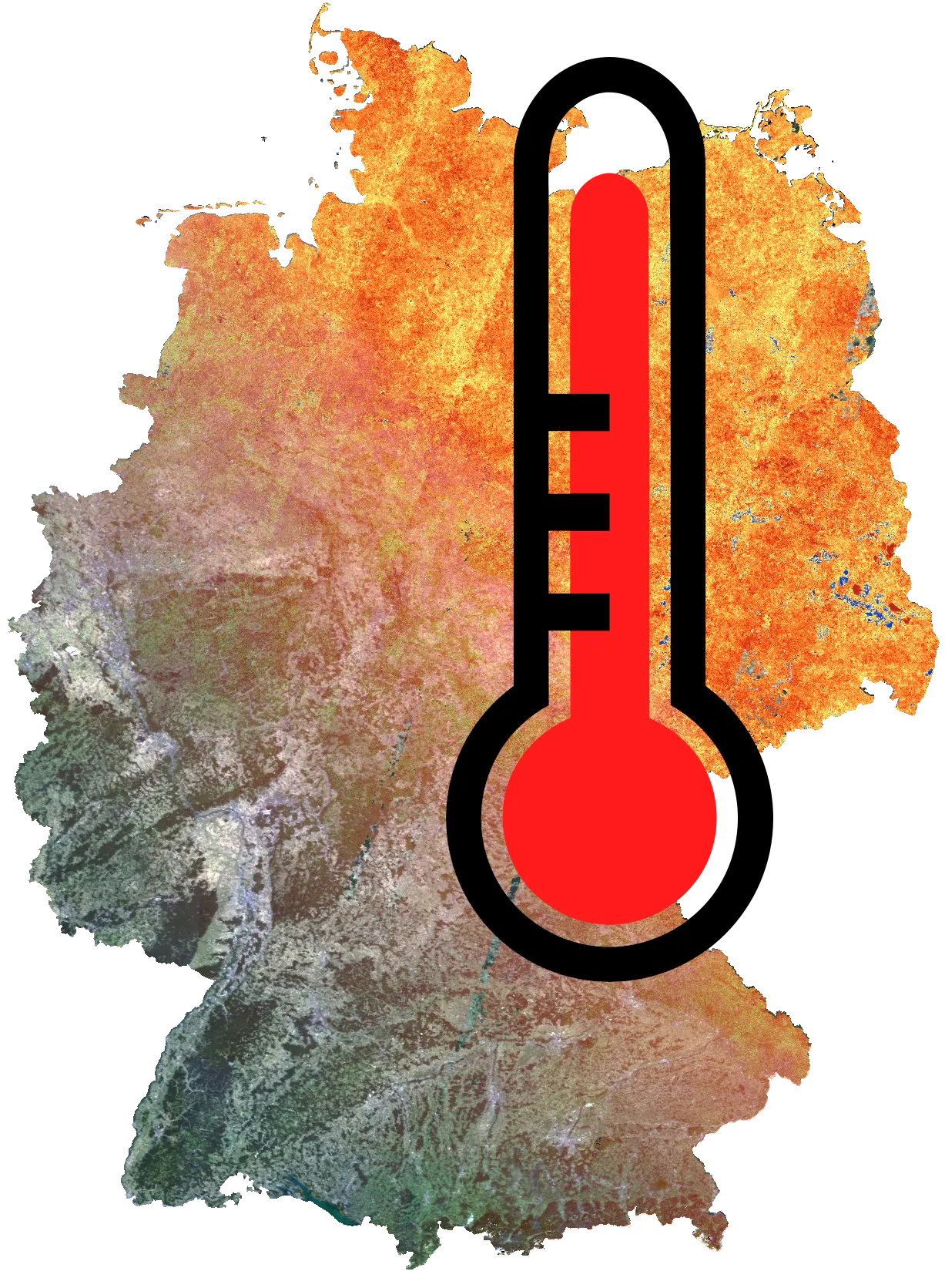 Zum interaktiven Kartenportal: Deutschlandkarte der Sommer-Oberflächentemperaturen