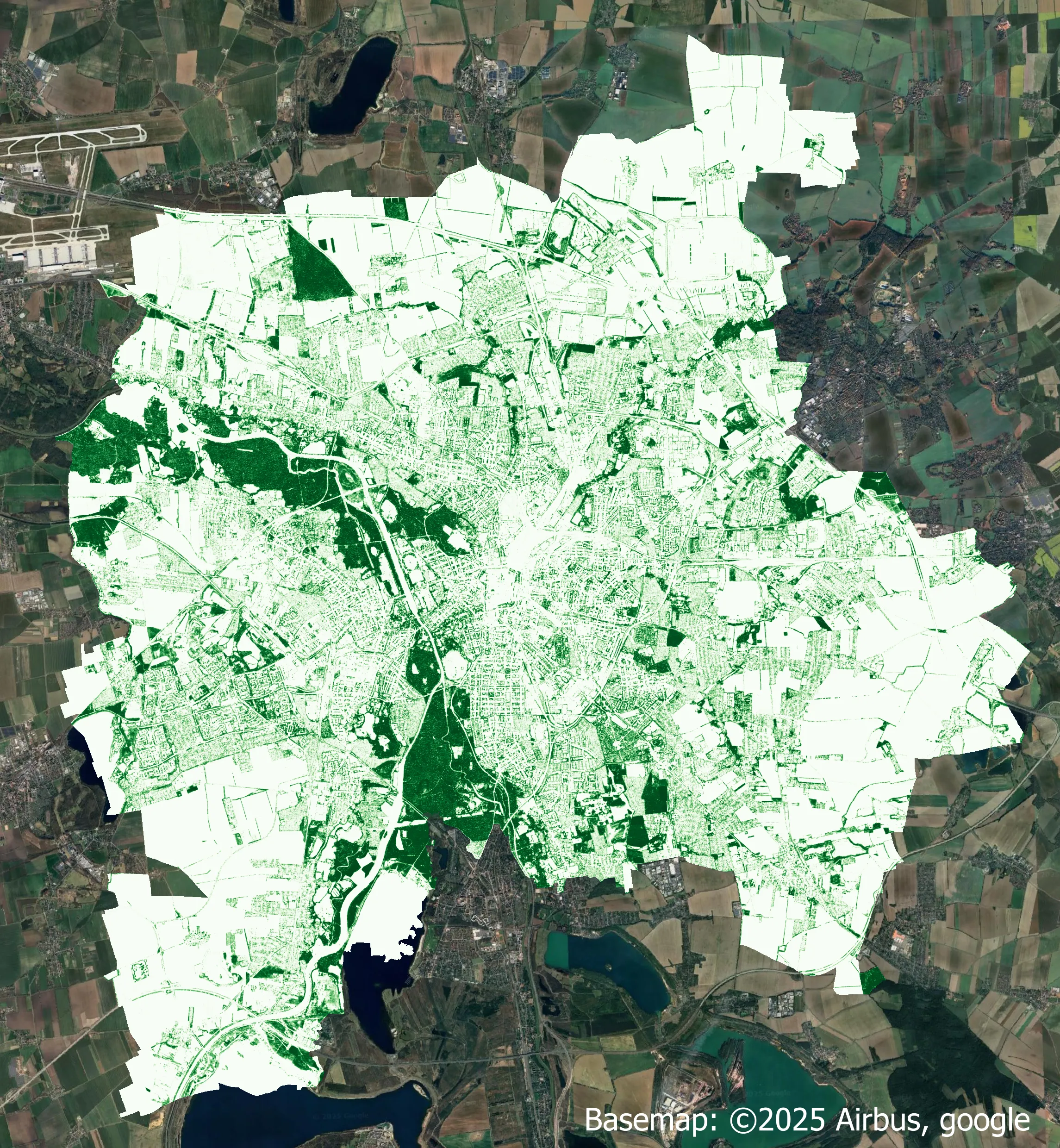 Karte des Beschirmungsgrads von Leipzig