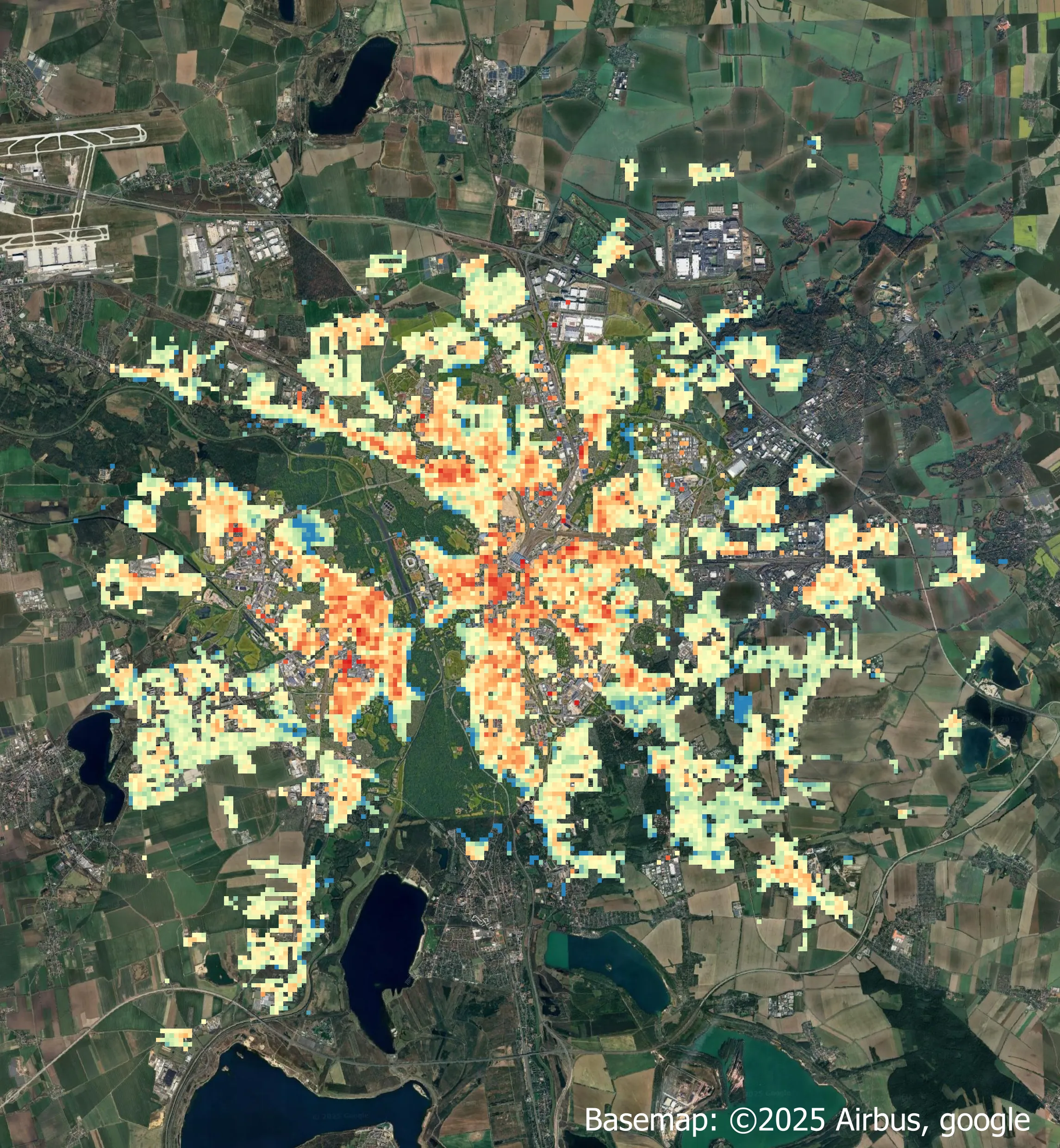 Karte des Hitzebelastungsindex von Leipzig